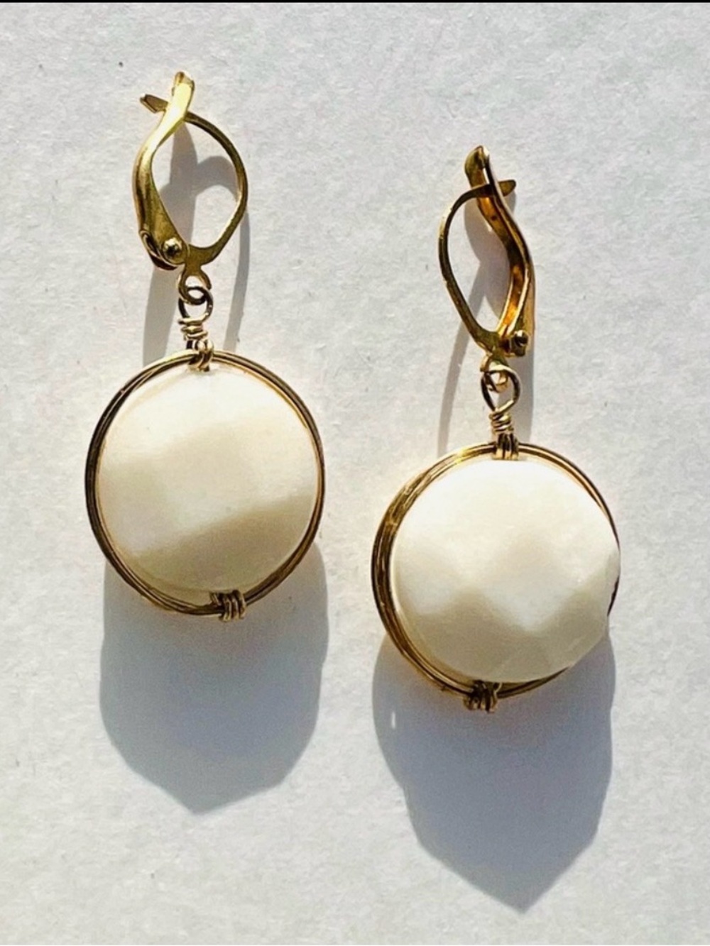 Elegant Gold and White Drop Earrings